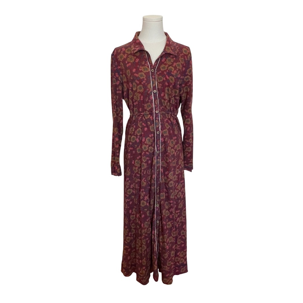 Natural Life Christa Cotton Midi Dress Cranberry Floral Full Button Up Tie Waist